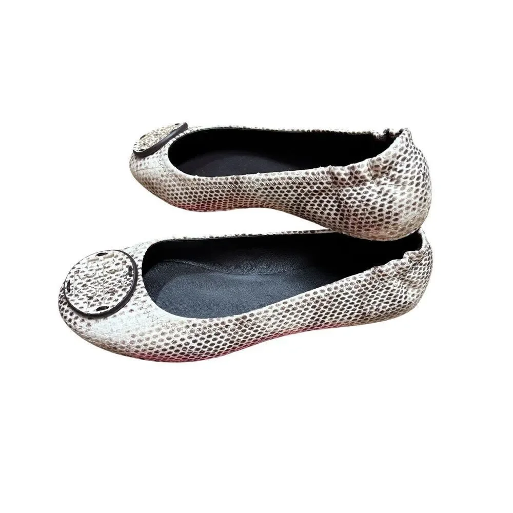 Tory Burch MINNIE TRAVEL BALLET STAMPED SNAKE LEATHER NWB Size 5